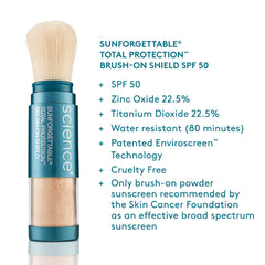 Sunscreen brush with product details on a white background