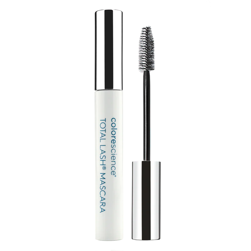 Colorescience Total Lash Mascara with white casing and silver applicator on a white background