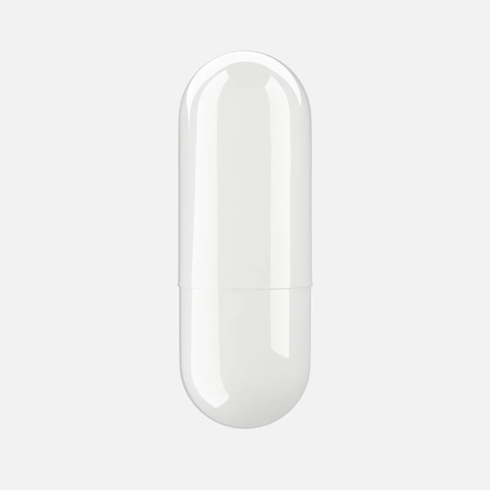 White oval-shaped product on a light gray background